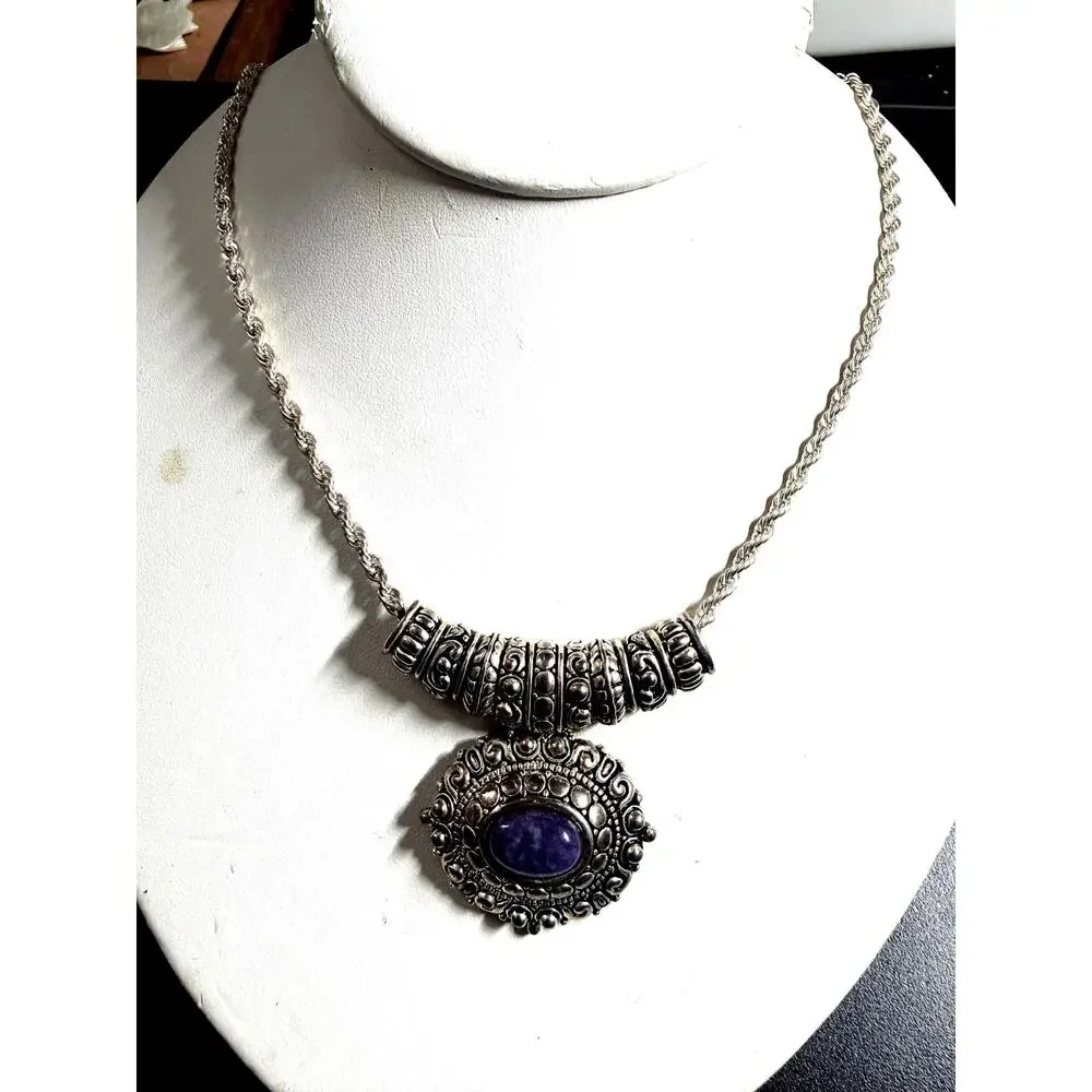 Silver Amethyst Statement Pendant Necklace